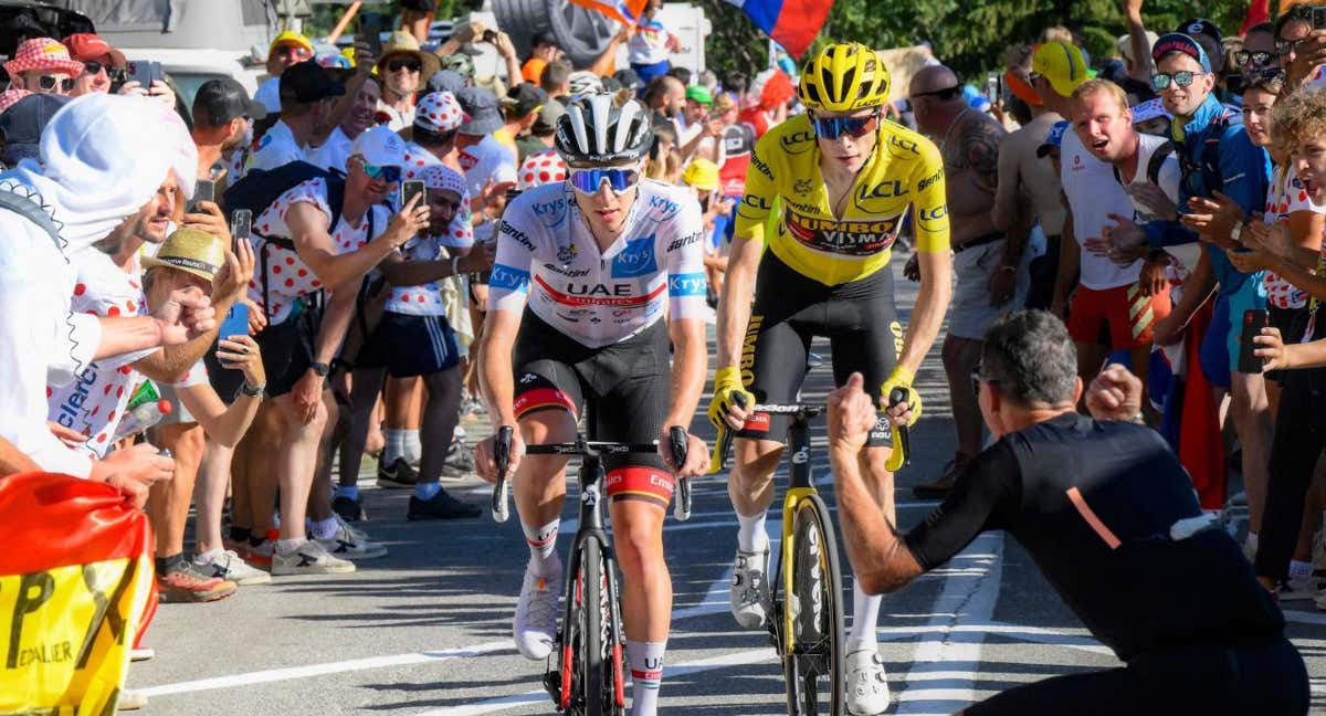 Pogacar y Vingegaard durante el último Tour de Francia./AFP