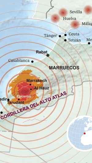 Mapa del terremoto en Marruecos.  REUTERS y ABC