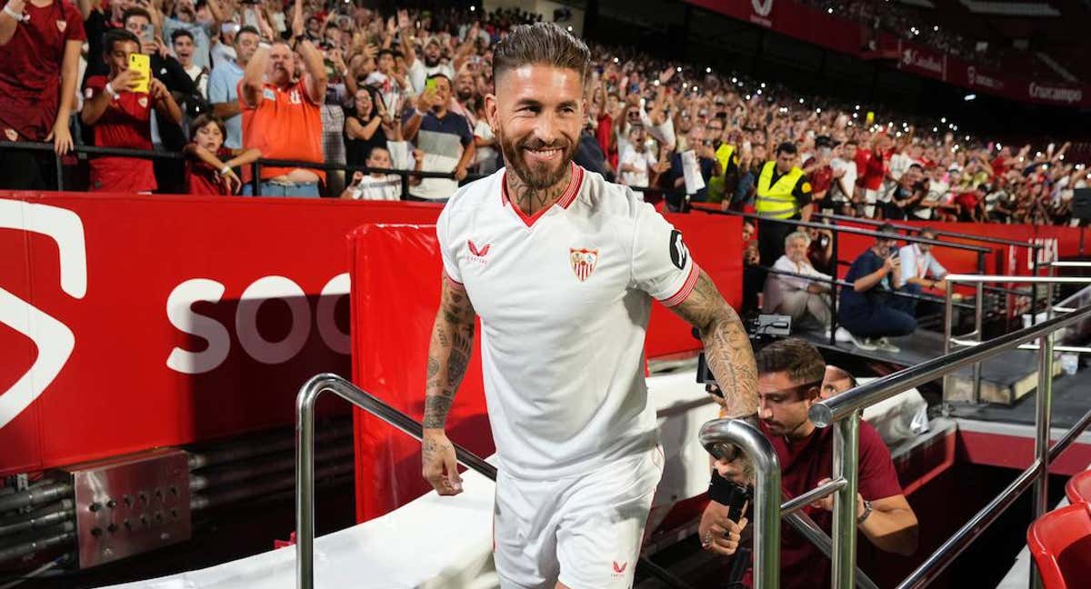 Sergio Ramos, durante su presentación con el Sevilla./Sevilla FC