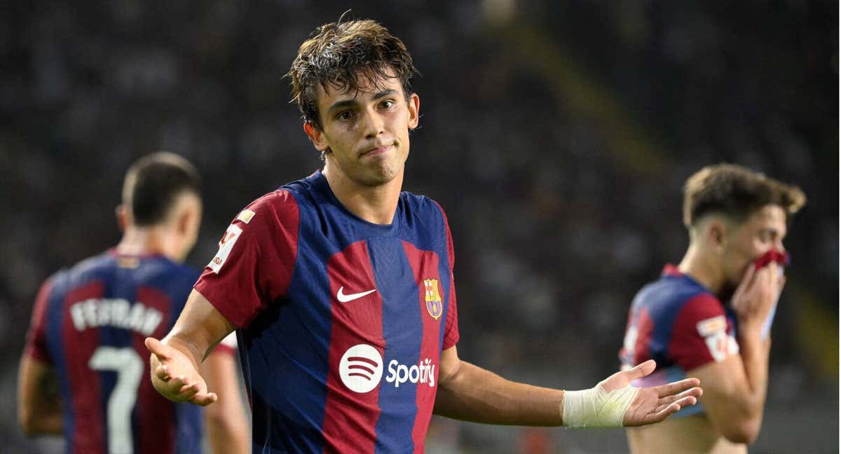Joao Félix en la celebración de su primer gol como azulgrana. /AFP