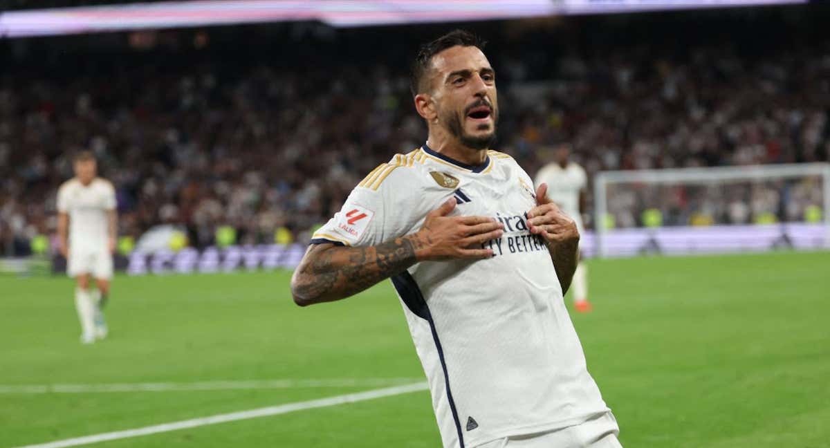 Joselu, celebrando un tanto con el Real Madrid./EFE