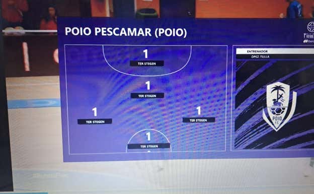 Grafismo de un partido de la Primera Futsal Iberdrola del Poio Pescamar en FEFTV.  Relevo