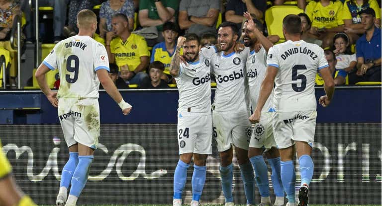 El Girona celebra el gol de Eric Garcia en Villarreal.