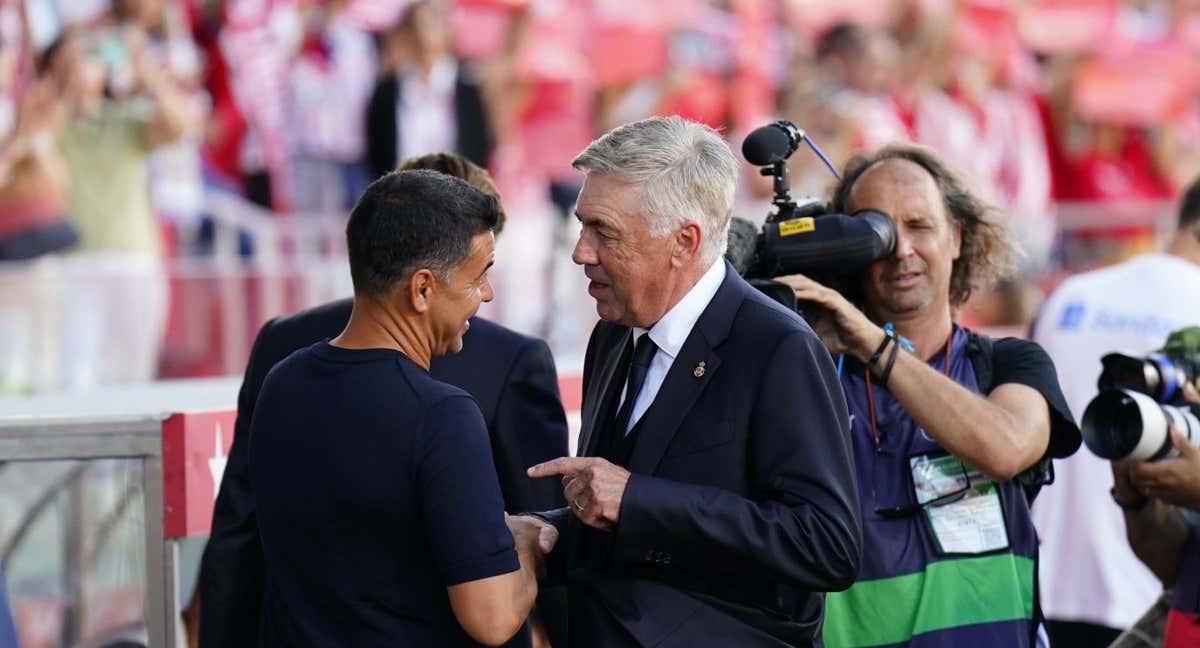 Míchel y Ancelotti, en el Girona-Real Madrid./EFE