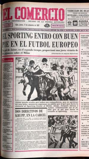Portada de El Comercio informando del triunfo del Sporting al Milan.