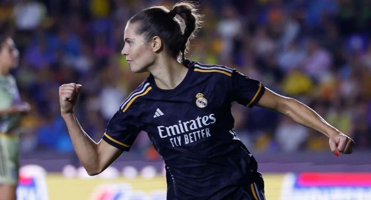 Signe Bruun celebra uno de sus primeros goles con el Real Madrid.