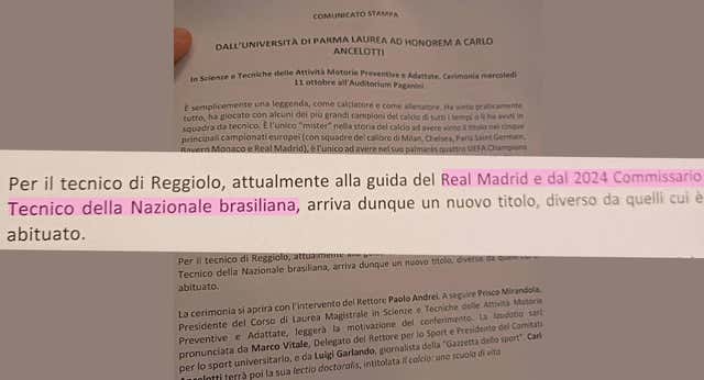 La Universidad de Parma da por hecho el fichaje de Ancelotti por Brasil delante de Carlo: «En 2024 le espera una aventura extraordinaria«