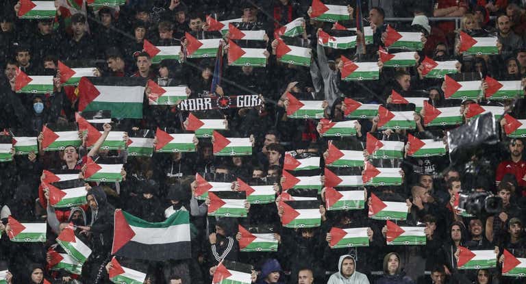 Banderas de Palestina en El Sadar.