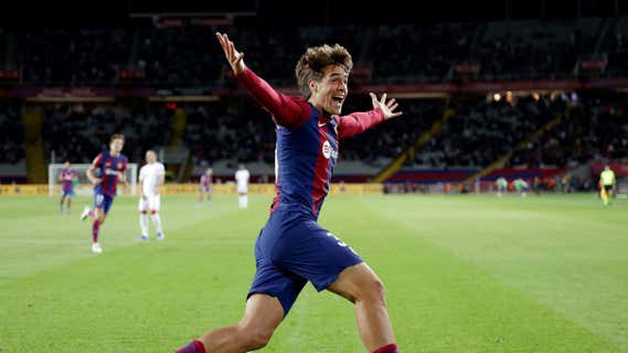 Marc Guiu celebra su gol ante el Athletic. /GETTY