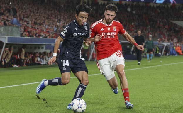 Kubo, durante el partido ante el Benfica. EFE
