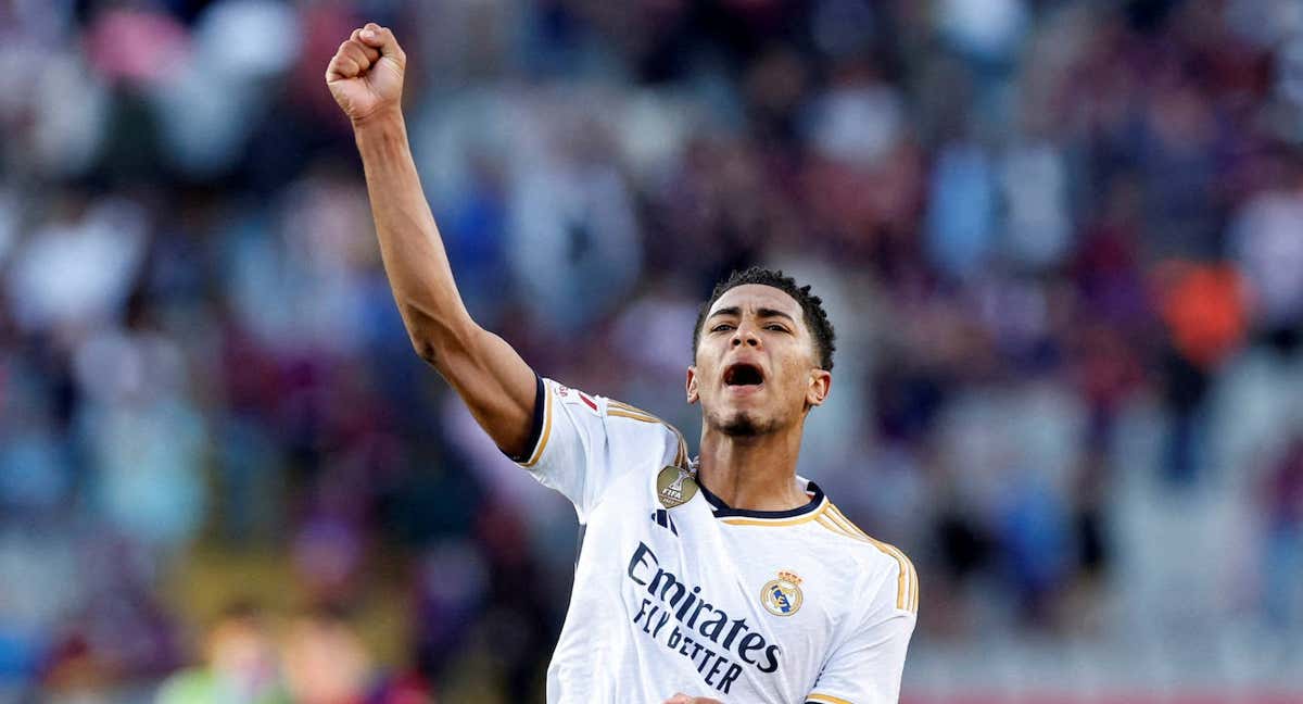 Bellingham celebra la victoria del Real Madrid en Montjuïc.