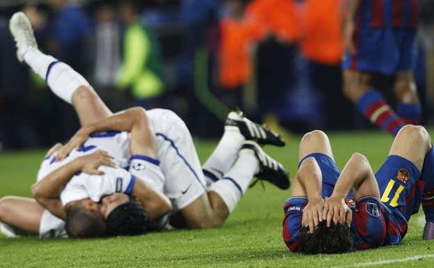 Bojan tras la eliminación del Barça en las semifinales de la Champions 2010.  REUTERS