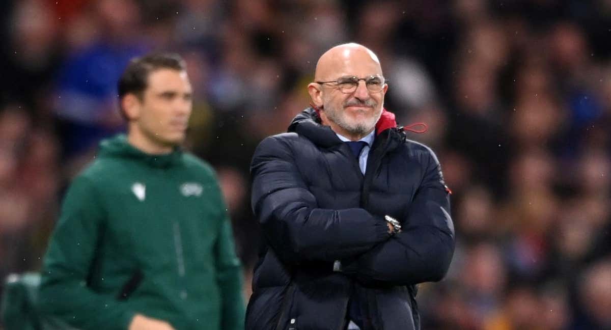 Luis de la Fuente, seleccionador de España, con cara de disconformidad en un partido.