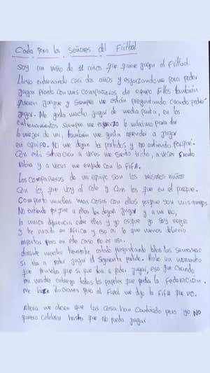 Carta de Souleymane a la FIFA.