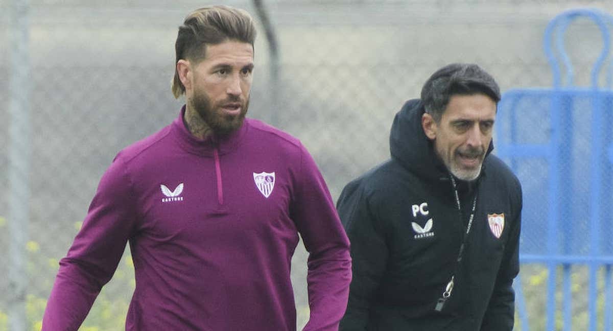 Sergio Ramos durante el entrenamiento previo al partido ante el PSV.