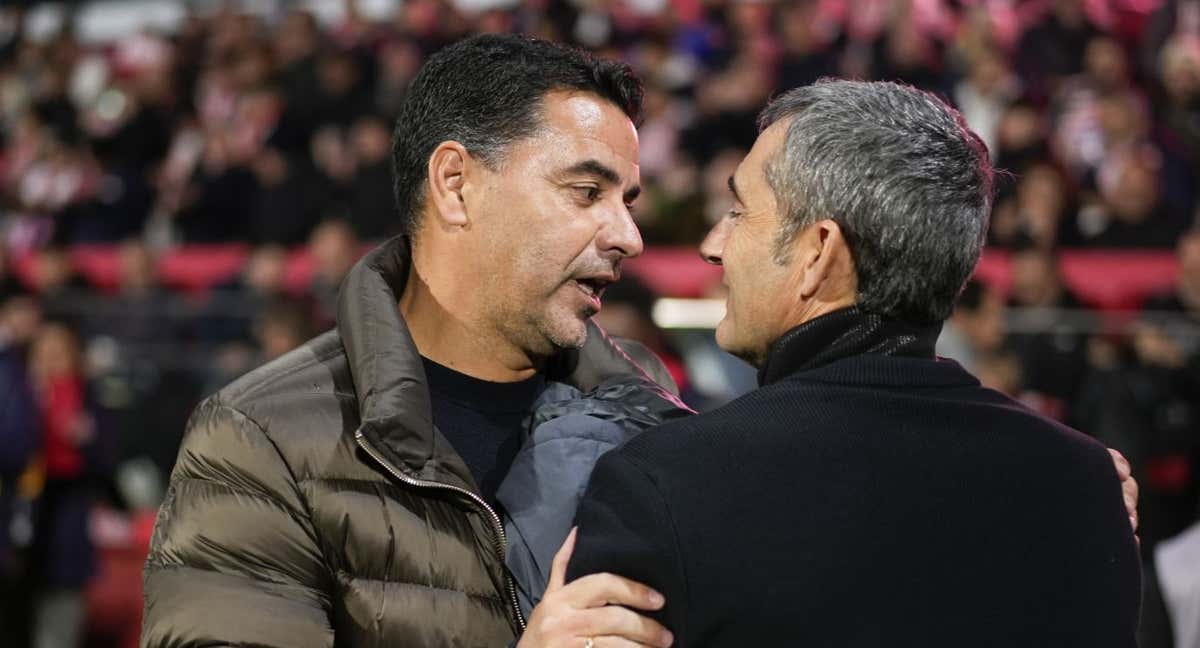 Michel y Ernesto Valverde antes del partido. /EFE