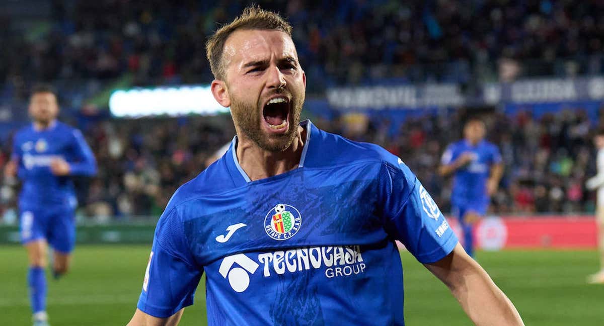 Borja Mayoral celebra su gol ante el Valencia.