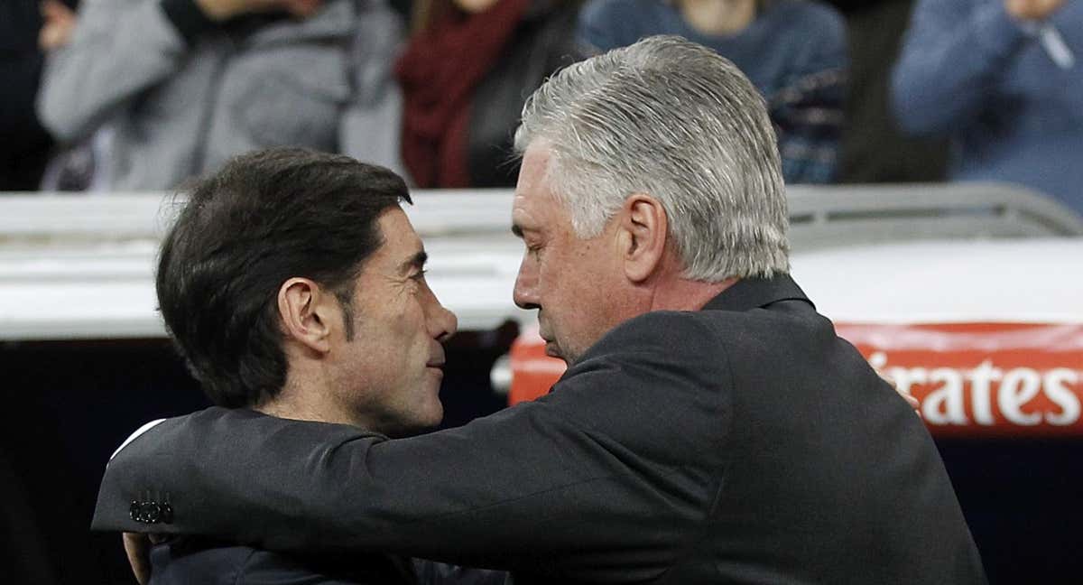 Marcelino y Ancelotti, en uno de sus últimos enfrentamientos. /GETTY