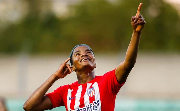 Ajibade celebrando un gol.  ATLÉTICO DE MADRID