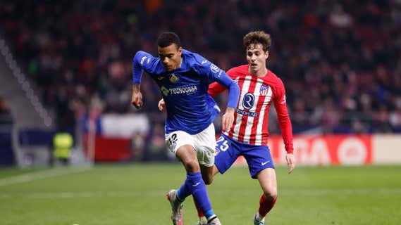 Greenwood, durante el partido ante el Atlético. /EP