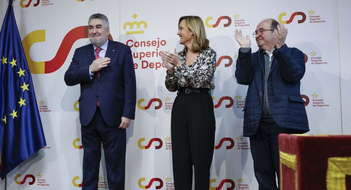 José Manuel Uribes, Pilar Alegría y Miquel Iceta, en el nombramiento del primero como presidente del CSD.