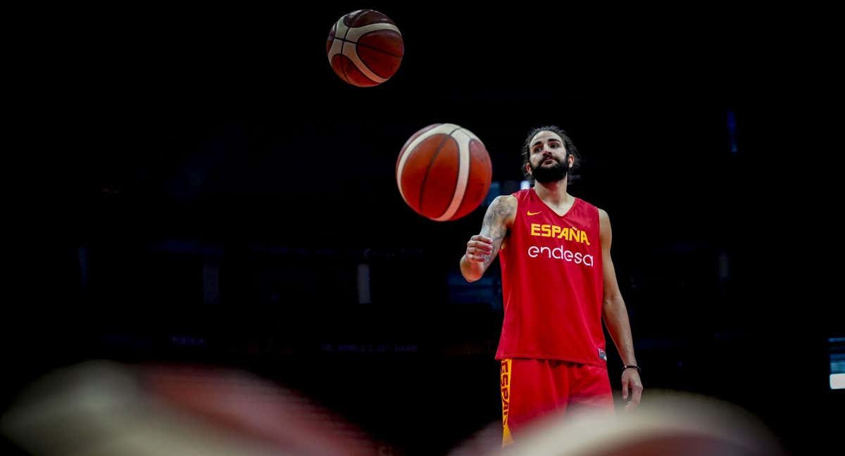 Ricky Rubio, durante un entrenamiento con la Selección española en 2019. /FEB