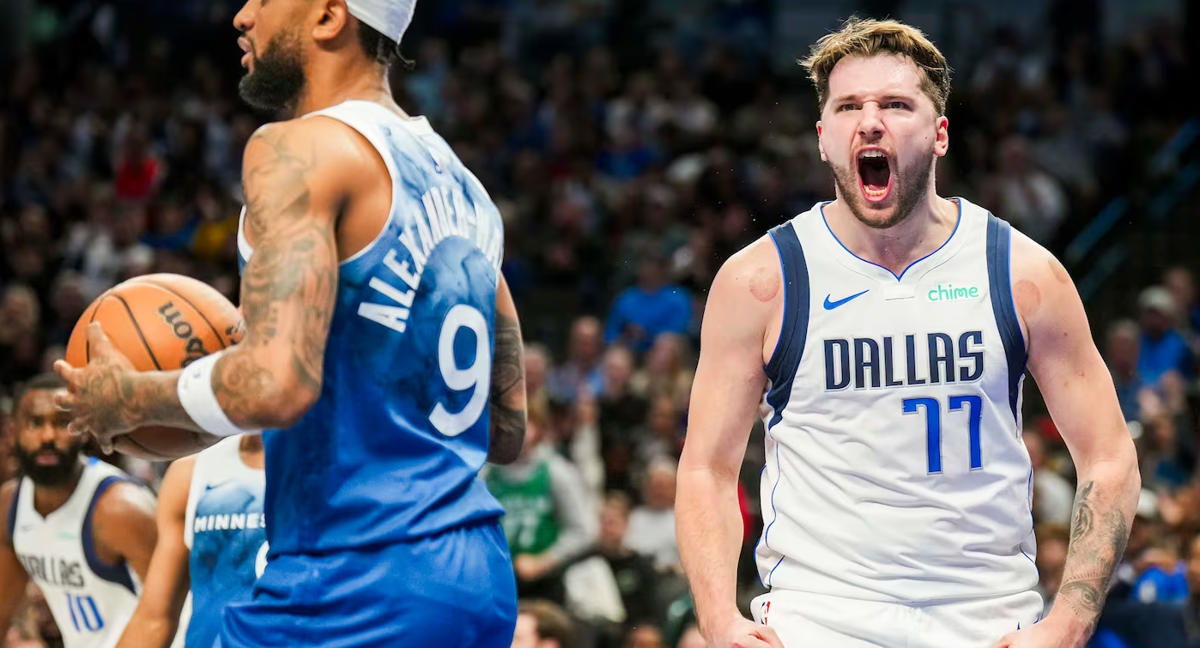 Luka Doncic celebra una de sus canastas frente a los Minnesota Timberwolves/ Dallas Morning News