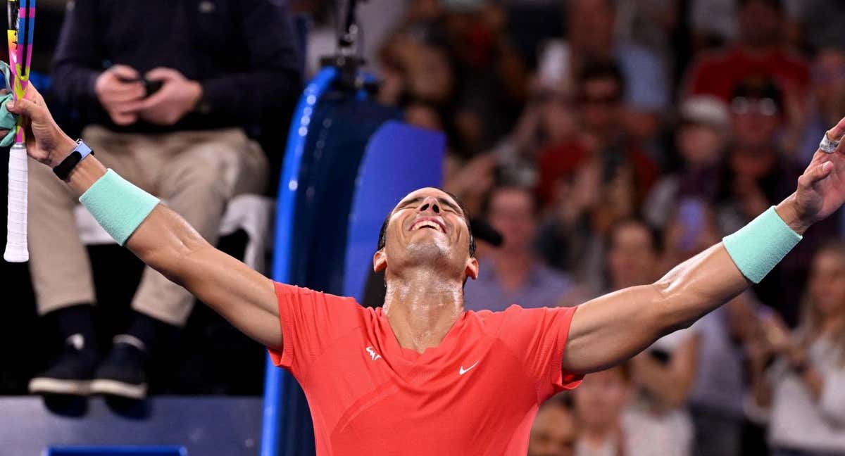 Rafa Nadal celebra su triunfo ante Thiem en Brisbane./AFP