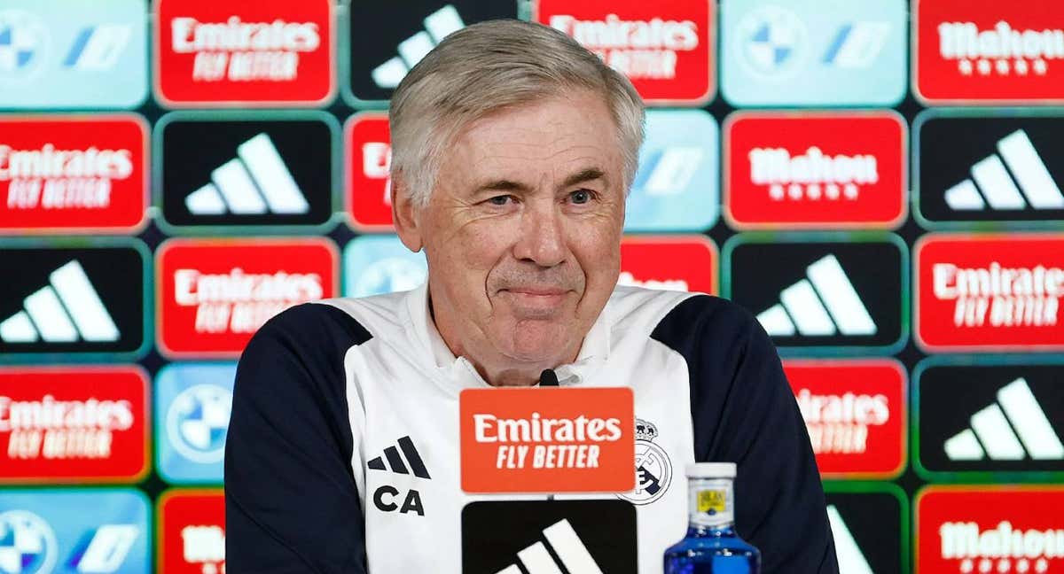 Ancelotti, durante una rueda de prensa en Valdebebas./Real Madrid