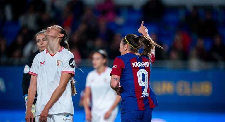 Mariona Caldentey celebra uno de sus goles marcados ante el Sevilla.