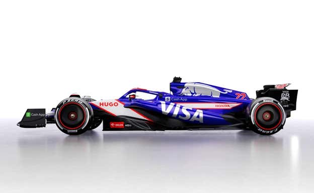 Vista lateral del nuevo VCARB 01 del equipo Visa Cash RB para la F1 2024.  Red Bull Content Pool