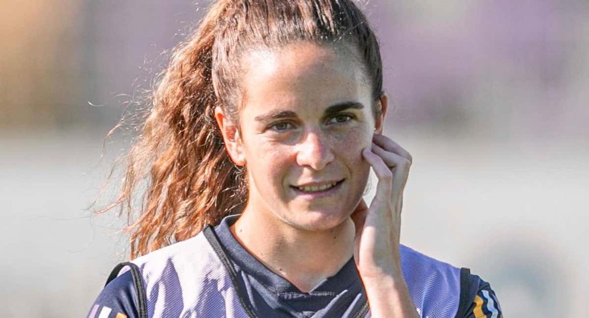 Teresa Abelleira, jugadora del Real Madrid femenino, en un entrenamiento en la Ciudad Deportiva del equipo blanco en Valdebebas. /TERESA ABELLEIRA