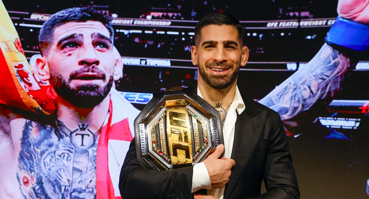 Ilia Topuria, durante la rueda de prensa en Madrid tras su victoria en el UFC 298./EFE