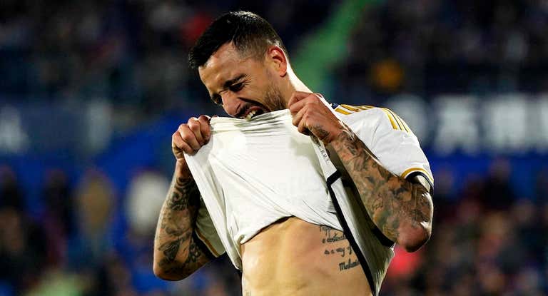 Joselu Mato durante un partido con el Real Madrid.