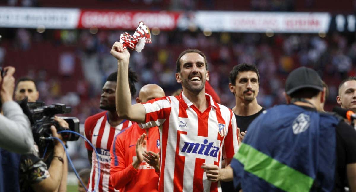 Godín, en su despedida del Atlético. /GETTY