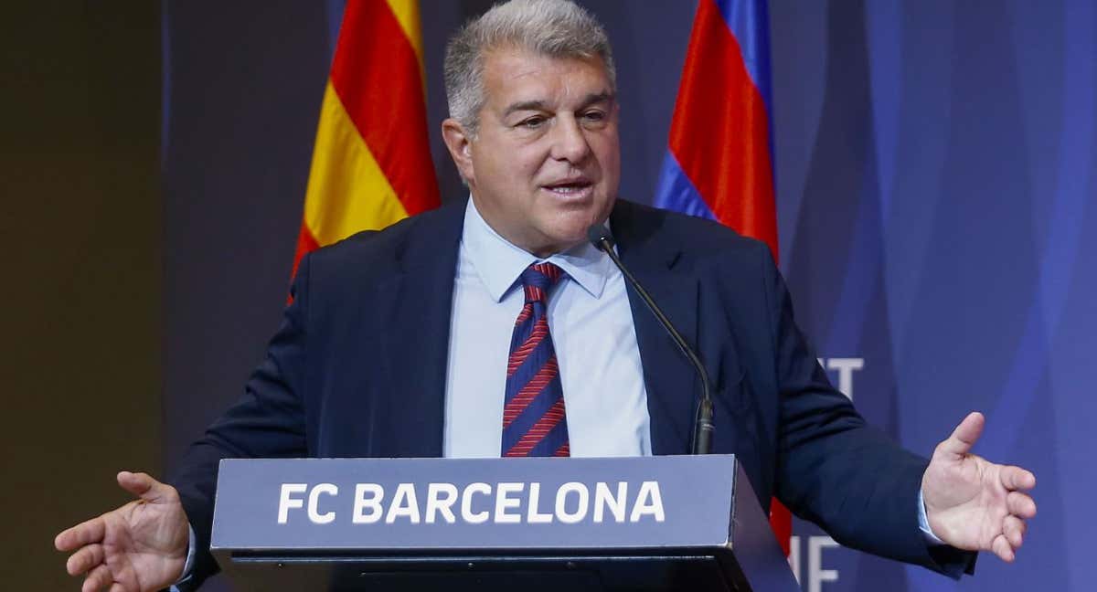 Joan Laporta durante la presentación de Ricky Rubio. /EFE