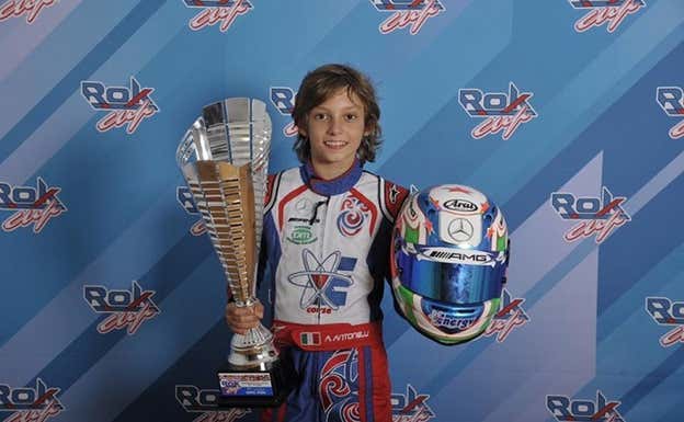 Andrea Kimi Antonelli, tras ganar la Mini Rok Cup en 2018. Archivo