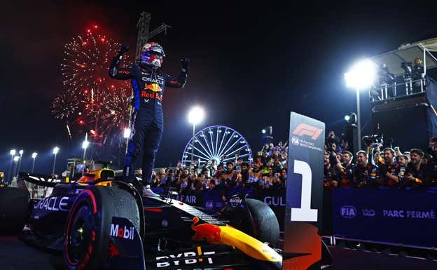 Max Verstappen celebra su victoria en Baréin el pasado fin de semana.  Red Bull Content Pool