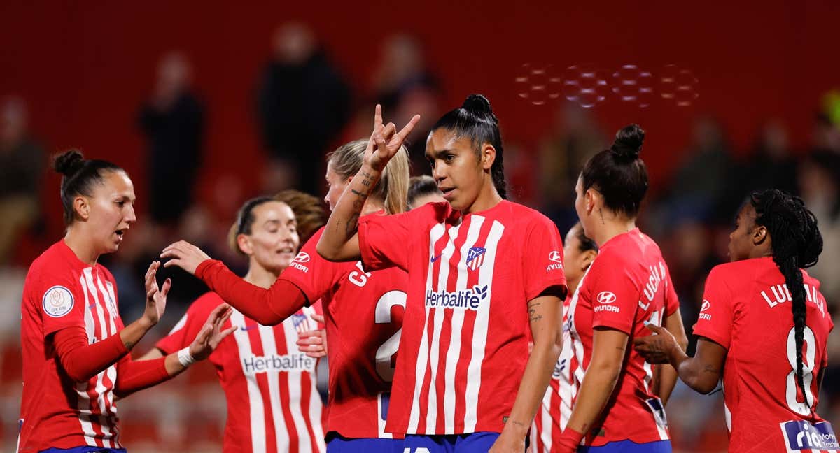 Gaby celebra el gol del Atlético de Madrid para empatar el partido en el descuento. /EFE