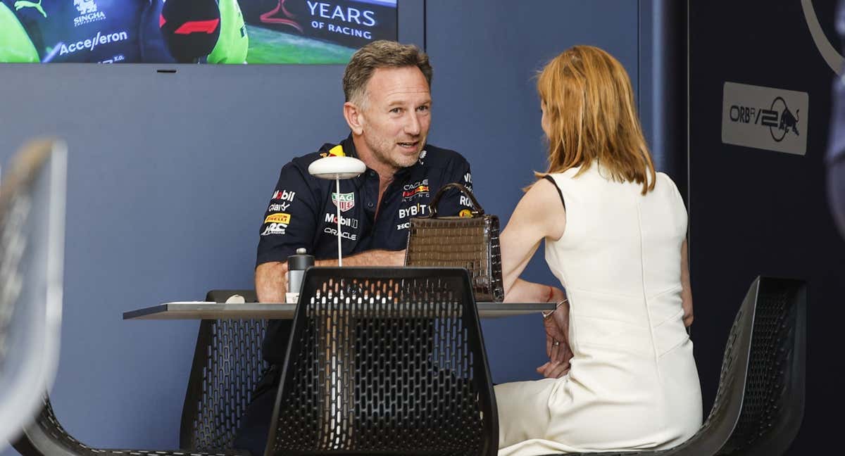 Chrsitian Horner, jefe de Red Bull Racing, y Geri Halliwell, su esposa, en Baréin. /EP