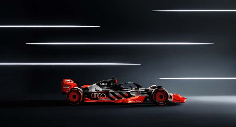 Render de un F1 con los colores de Audi.