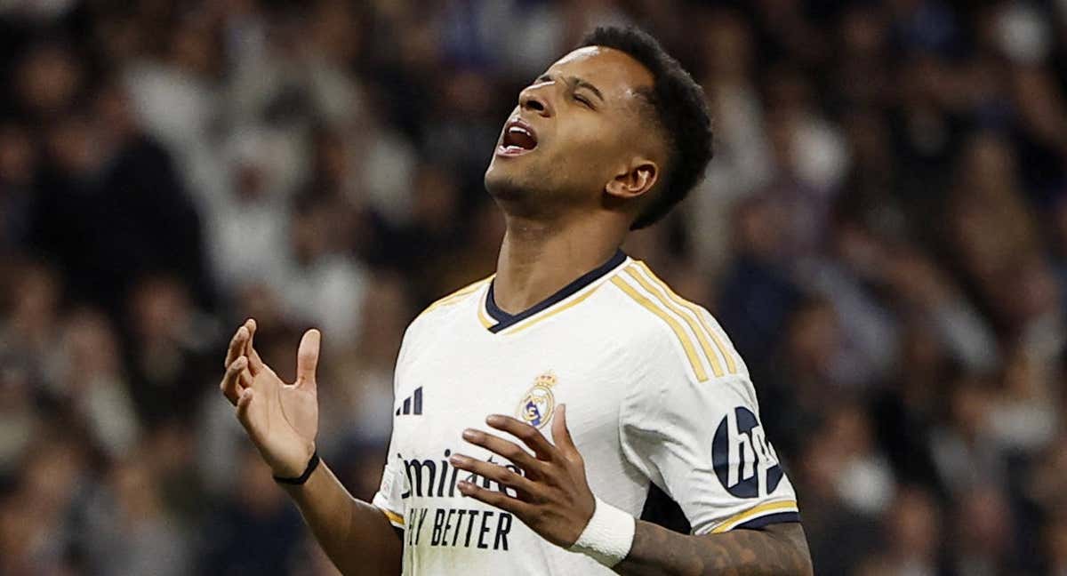 Rodrygo, ante el Leipzig./REUTERS