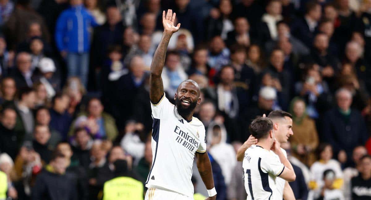 Rudiger celebra su gol contra el Celta en el Bernabéu.