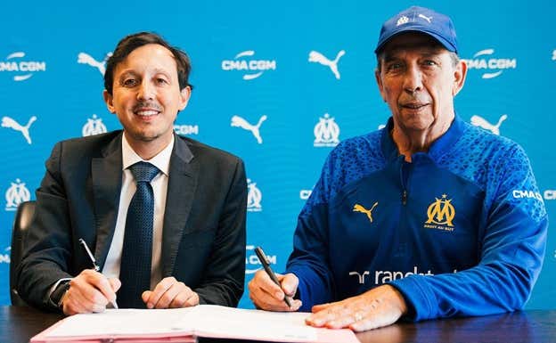Pablo Longoria y 𝗝𝗲𝗮𝗻-𝗟𝗼𝘂𝗶𝘀 𝗚𝗮𝘀𝘀𝗲𝘁, nuevo entrenador del Marsella.  OM.