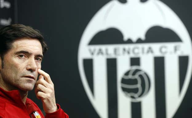 Marcelino, en una rueda de prensa del Valencia.