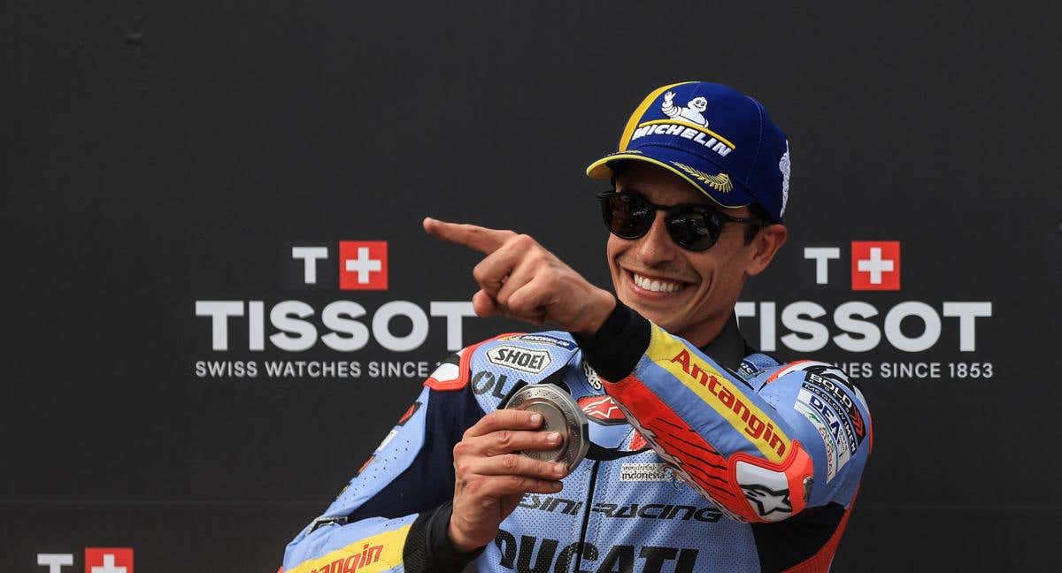 Marc Márquez celebra el segundo puesto de la Sprint de Portimao./AFP