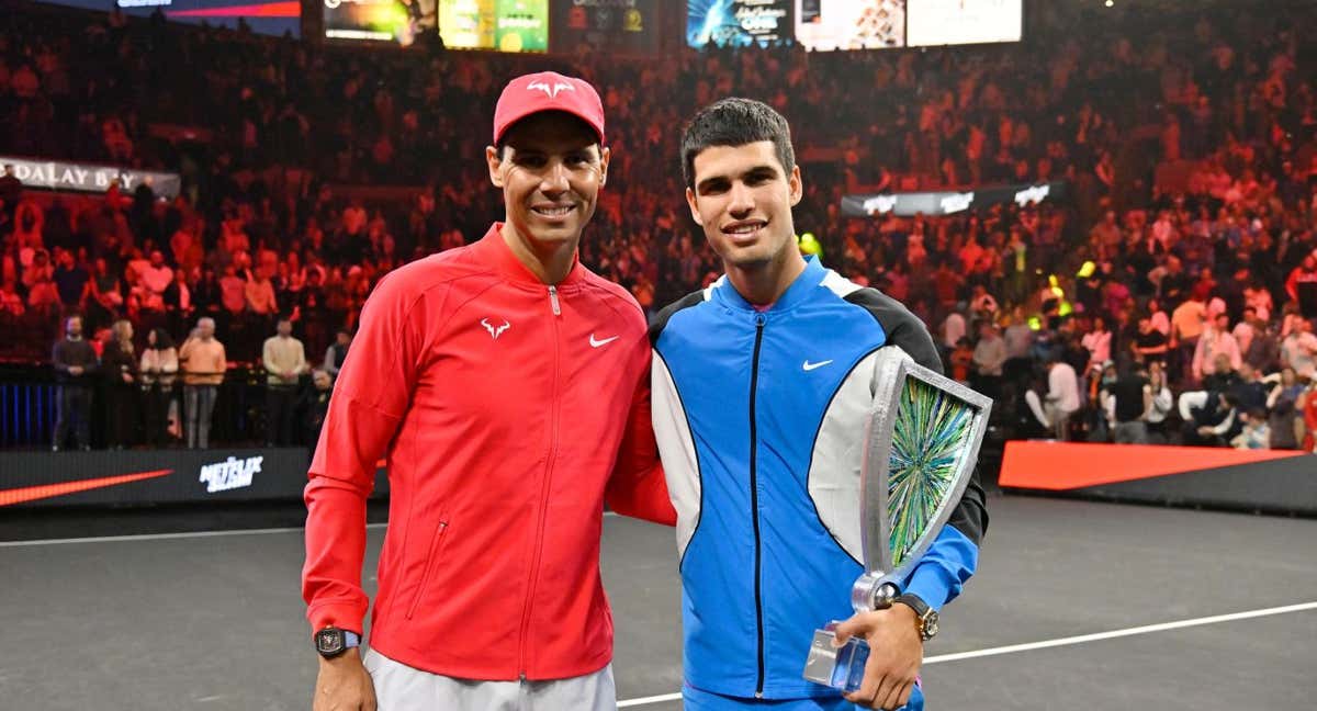 Nadal y Alcaraz, tras jugar el partido ante Netflix. /GETTY