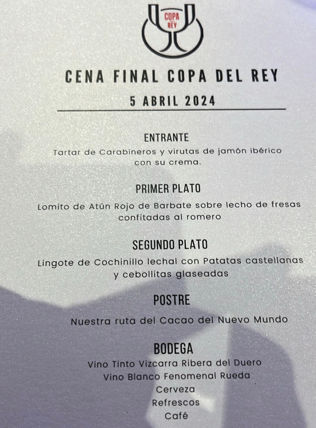 El menú de la cena.