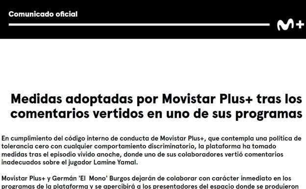 El Mono Burgos no continuará en Movistar tras su comentario sobre Lamine Yamal