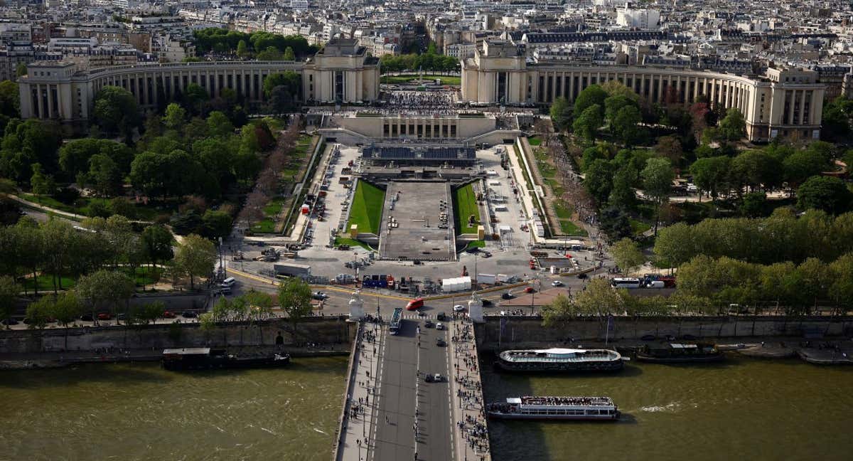 Imagen aérea del parque de los campeones de Trocadero en París.